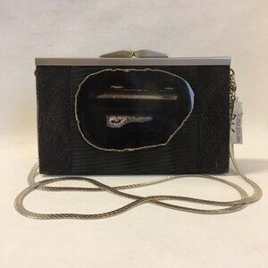 Juliet Wire Mesh Purse Clutch Black Agate Stone Chain Evening Shoulder Bag New